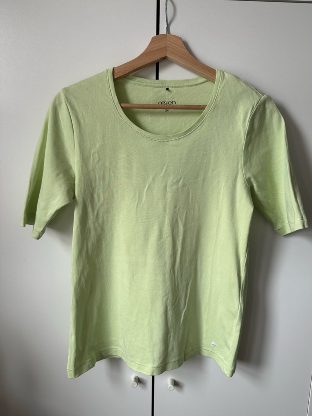 Olsen Lime Cotton Crewneck Short Sleeve Top